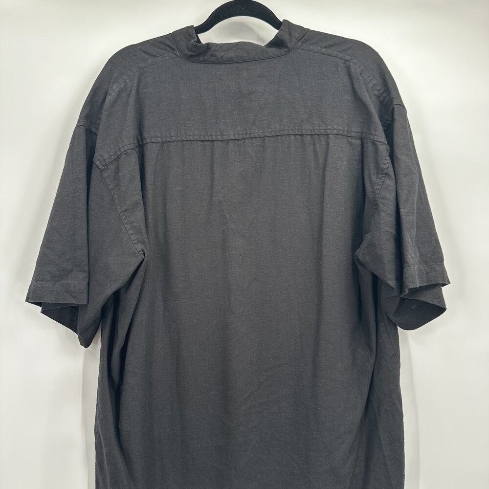 Basix Shirt Top Womens Large Black Linen Blend Minimalist Breathable Embroidered - Picture 5 of 11
